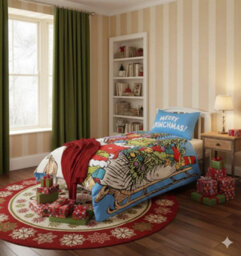 Homespace Direct Ltd Grinch Sleigh Shaped Blue Christmas Duvet Cover Set Single Bedding Set - thumbnail 2