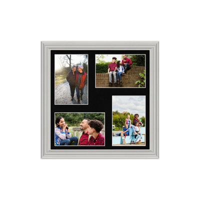 AK Frames 12X12 Light Grey Classic Multi Photo Frame With Black Mount - Holds 4 Apertures (4X) 6X4 Photos - image 1