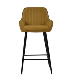 Lakeland Furniture Hamilton Light Tan Brown Faux Leather Black Fixed Leg Base Bar Stool - thumbnail 1