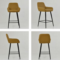 Lakeland Furniture Hamilton Light Tan Brown Faux Leather Black Fixed Leg Base Bar Stool - thumbnail 2