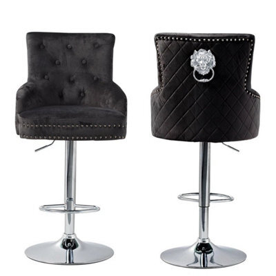 Black Extra Large Velvet Bar Stool Heavy Duty Kitchen Breakfast Counter Pub High Chair - image 1
