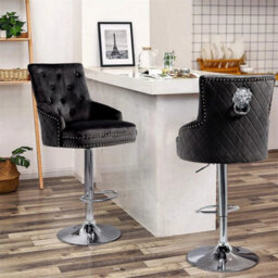 Black Extra Large Velvet Bar Stool Heavy Duty Kitchen Breakfast Counter Pub High Chair - thumbnail 2