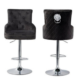 Black Extra Large Velvet Bar Stool Heavy Duty Kitchen Breakfast Counter Pub High Chair - thumbnail 1