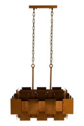 Orsina Metal Brass Finish Pendant Light With Eight Bulbs, Modern Minimalist Chandelier With Bold Square Frames