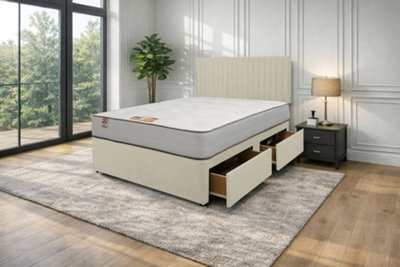 "Knight Sleep Emily Cream Naples 5Ft Bed Set With Mattress, 2 Drawers Same Side & 24""headboard - King Size" - image 1