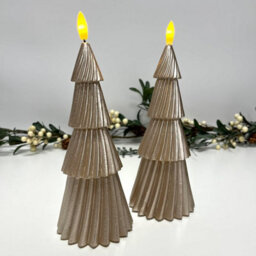 Wholesome Home Led Christmas Tree Candles, Real Wax, Metallic Gold, 23Cm Decorative Lights, Set Of 2 (Gold)