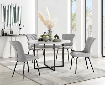 Furniturebox Uk Adley Grey Concrete Effect Storage Dining Table & 4 Light Grey Nora Black Leg Chairs - image 1