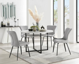Furniturebox Uk Adley Grey Concrete Effect Storage Dining Table & 4 Light Grey Nora Black Leg Chairs - thumbnail 1