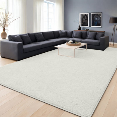 Moonlight Bedding Thick Low Pile Pashmina Shaggy Rug Soft Area Rug Non-Slip Living Room Rugs Bedroom Carpet (Cream, 200X290Cm)