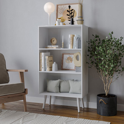 Urbn-Living Urbnliving 90Cm Height Wide White 3 Tier Bookcase Storage Cabinet Scandinavian Style White Legs - image 1