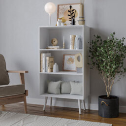 Urbn-Living Urbnliving 90Cm Height Wide White 3 Tier Bookcase Storage Cabinet Scandinavian Style White Legs - thumbnail 1