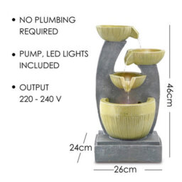 Geezy 4 Tier Bowls Water Feature Outdoor Indoor Led Fountain Waterfall Garden Decor - thumbnail 6