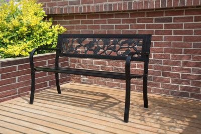 Birchtree 3 Seater Garden Bench Slat Steel Rose Style Park Patio Outdoor Furniture Seat Chair Metal C074 Black - image 1