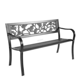 Birchtree 3 Seater Garden Bench Slat Steel Rose Style Park Patio Outdoor Furniture Seat Chair Metal C074 Black - thumbnail 5