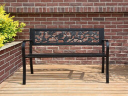 Birchtree 3 Seater Garden Bench Slat Steel Rose Style Park Patio Outdoor Furniture Seat Chair Metal C074 Black - thumbnail 2