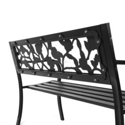 Birchtree 3 Seater Garden Bench Slat Steel Rose Style Park Patio Outdoor Furniture Seat Chair Metal C074 Black - thumbnail 7