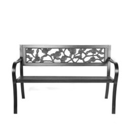 Birchtree 3 Seater Garden Bench Slat Steel Rose Style Park Patio Outdoor Furniture Seat Chair Metal C074 Black - thumbnail 4