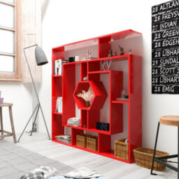 Decorotika Labrina Geometric Design Bookcase Red - thumbnail 1