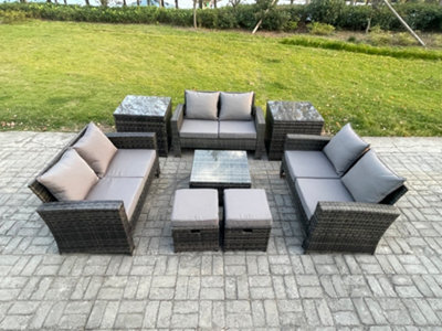 Fimous Outdoor Lounge Sofa Set Wicker Pe Rattan Garden Furniture Set With Square Coffee Table Double Seat Sofa 2 Small Footstools - image 1