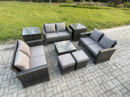 Fimous Outdoor Lounge Sofa Set Wicker Pe Rattan Garden Furniture Set With Square Coffee Table Double Seat Sofa 2 Small Footstools - thumbnail 2