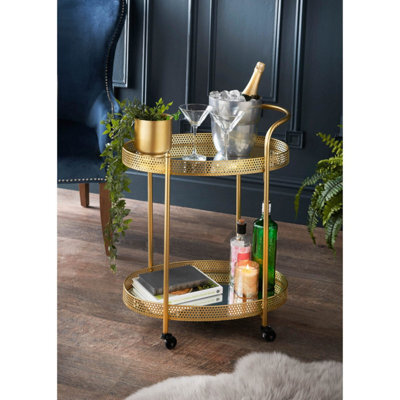 Spot On Dealz Drinks Trolley Gold Kitchen Serving Cart With Two Glass Shelves Mini Bar Drinks Table With Wheels