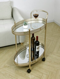 Spot On Dealz Drinks Trolley Gold Kitchen Serving Cart With Two Glass Shelves Mini Bar Drinks Table With Wheels - thumbnail 4