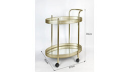 Spot On Dealz Drinks Trolley Gold Kitchen Serving Cart With Two Glass Shelves Mini Bar Drinks Table With Wheels - thumbnail 6