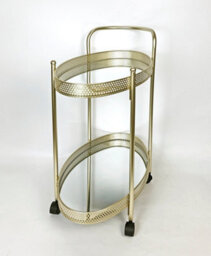 Spot On Dealz Drinks Trolley Gold Kitchen Serving Cart With Two Glass Shelves Mini Bar Drinks Table With Wheels - thumbnail 5