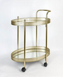 Spot On Dealz Drinks Trolley Gold Kitchen Serving Cart With Two Glass Shelves Mini Bar Drinks Table With Wheels - thumbnail 2