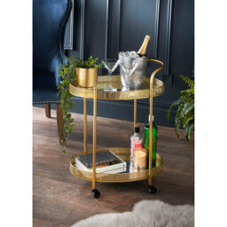 Spot On Dealz Drinks Trolley Gold Kitchen Serving Cart With Two Glass Shelves Mini Bar Drinks Table With Wheels