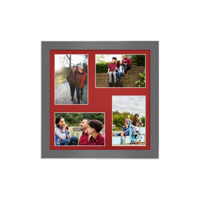 AK Frames 12X12 Dark Grey Modern Multi Photo Frame With Crimson Mount - Holds 4 Apertures (4X) 6X4 Photos - image 1