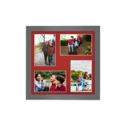 AK Frames 12X12 Dark Grey Modern Multi Photo Frame With Crimson Mount - Holds 4 Apertures (4X) 6X4 Photos - thumbnail 1