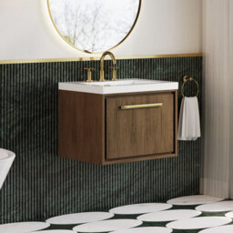 Hudson Reed Lille Wall Hung Single Drawer Contemporary Vanity Unit With 3 Tap Hole Basin In Antique Oak, 613 X 462mm - thumbnail 4