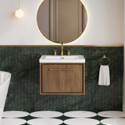 Hudson Reed Lille Wall Hung Single Drawer Contemporary Vanity Unit With 3 Tap Hole Basin In Antique Oak, 613 X 462mm - thumbnail 2