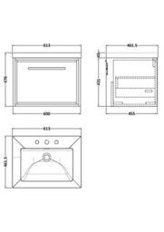 Hudson Reed Lille Wall Hung Single Drawer Contemporary Vanity Unit With 3 Tap Hole Basin In Antique Oak, 613 X 462mm - thumbnail 6