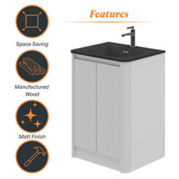 Plum&clay Isla Ribbed Fluted White Freestanding Bathroom Vanity Unit & Black Basin Set (W)600mm - thumbnail 6