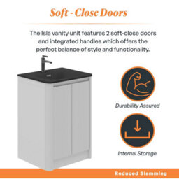 Plum&clay Isla Ribbed Fluted White Freestanding Bathroom Vanity Unit & Black Basin Set (W)600mm - thumbnail 4