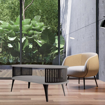 Roenni Oval Coffee Table Modern With Open Storage Space Black With Light Graphite - image 1