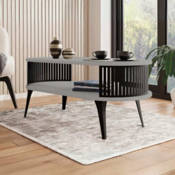 Roenni Oval Coffee Table Modern With Open Storage Space Black With Light Graphite - thumbnail 2