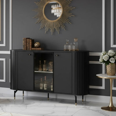 Zante Za3 Cabinet With Glass Shelf Steel Handles And Legs Black With Led Lights - image 1
