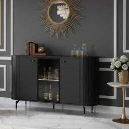 Zante Za3 Cabinet With Glass Shelf Steel Handles And Legs Black With Led Lights - thumbnail 1