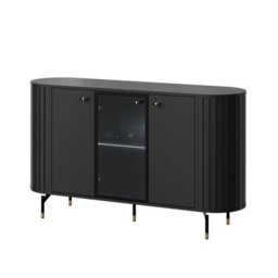 Zante Za3 Cabinet With Glass Shelf Steel Handles And Legs Black With Led Lights - thumbnail 2