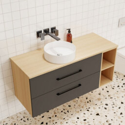 Probaty Bathrooms 1200X460mm Vanity Unit Anthracite And Wood Color Mdf,wall Mounted,2 Drawers 4 Storage With White Ceramic Basin - thumbnail 3