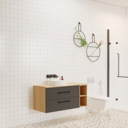 Probaty Bathrooms 1200X460mm Vanity Unit Anthracite And Wood Color Mdf,wall Mounted,2 Drawers 4 Storage With White Ceramic Basin - thumbnail 2