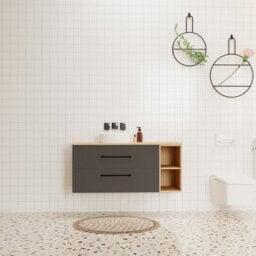 Probaty Bathrooms 1200X460mm Vanity Unit Anthracite And Wood Color Mdf,wall Mounted,2 Drawers 4 Storage With White Ceramic Basin - thumbnail 1