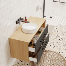 Probaty Bathrooms 1200X460mm Vanity Unit Anthracite And Wood Color Mdf,wall Mounted,2 Drawers 4 Storage With White Ceramic Basin - thumbnail 4