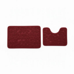 2 Piece Pebble Design Memory Foam Bath Mat Set Soft Absorbent Non-Slip Bathroom Red - thumbnail 2