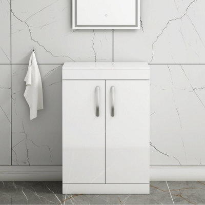Royal Bathrooms Turin 600mm Gloss White Floor Standing Worktop Vanity Unit - 2 Doors - image 1