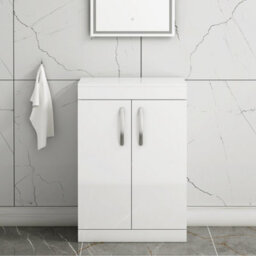 Royal Bathrooms Turin 600mm Gloss White Floor Standing Worktop Vanity Unit - 2 Doors - thumbnail 1