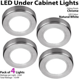 4-Pack Chrome Round Led Under Cabinet Lights With Driver Kit - Natural White 4000K - thumbnail 3